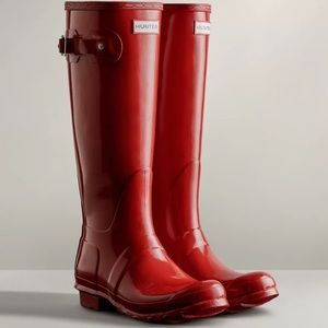 Hunter Original Tall Gloss Red Rain Boots, Size 10